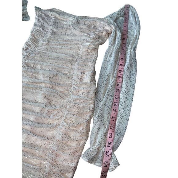 BCBGENERATION Metallic Dot Long Sleeve Ruched Dress in Color Champagne - Picture 11 of 14